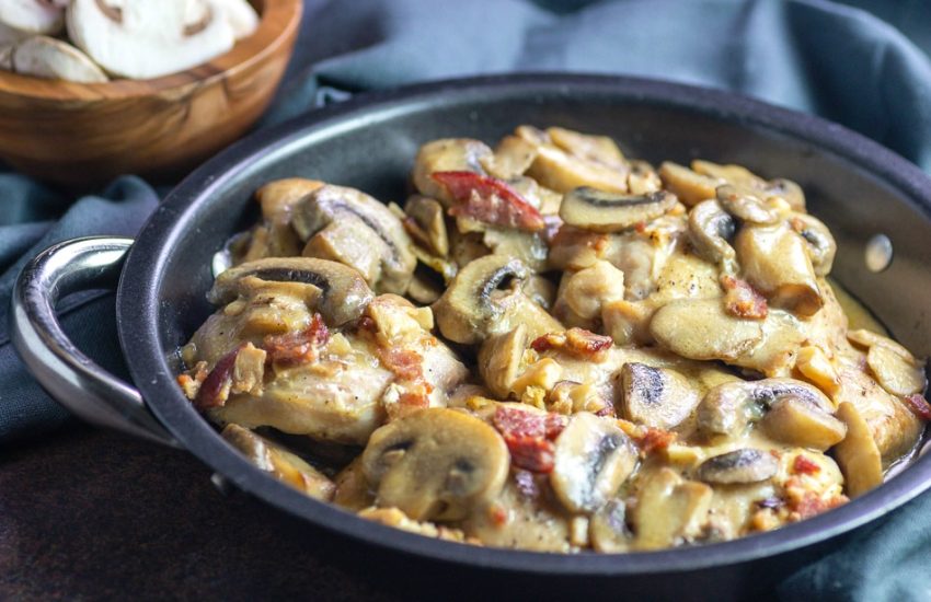 One Skillet Chicken with Bacon Mushroom Gravy