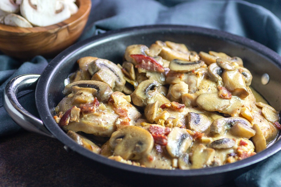 One Skillet Chicken with Bacon Mushroom Gravy