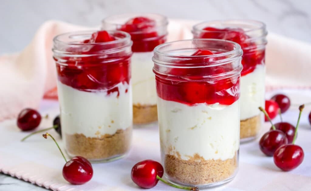 No Bake Cherry Cheesecake in a Jar