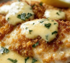 Lemon Pecorino Crusted Chicken with Creamy Lemon Sauce