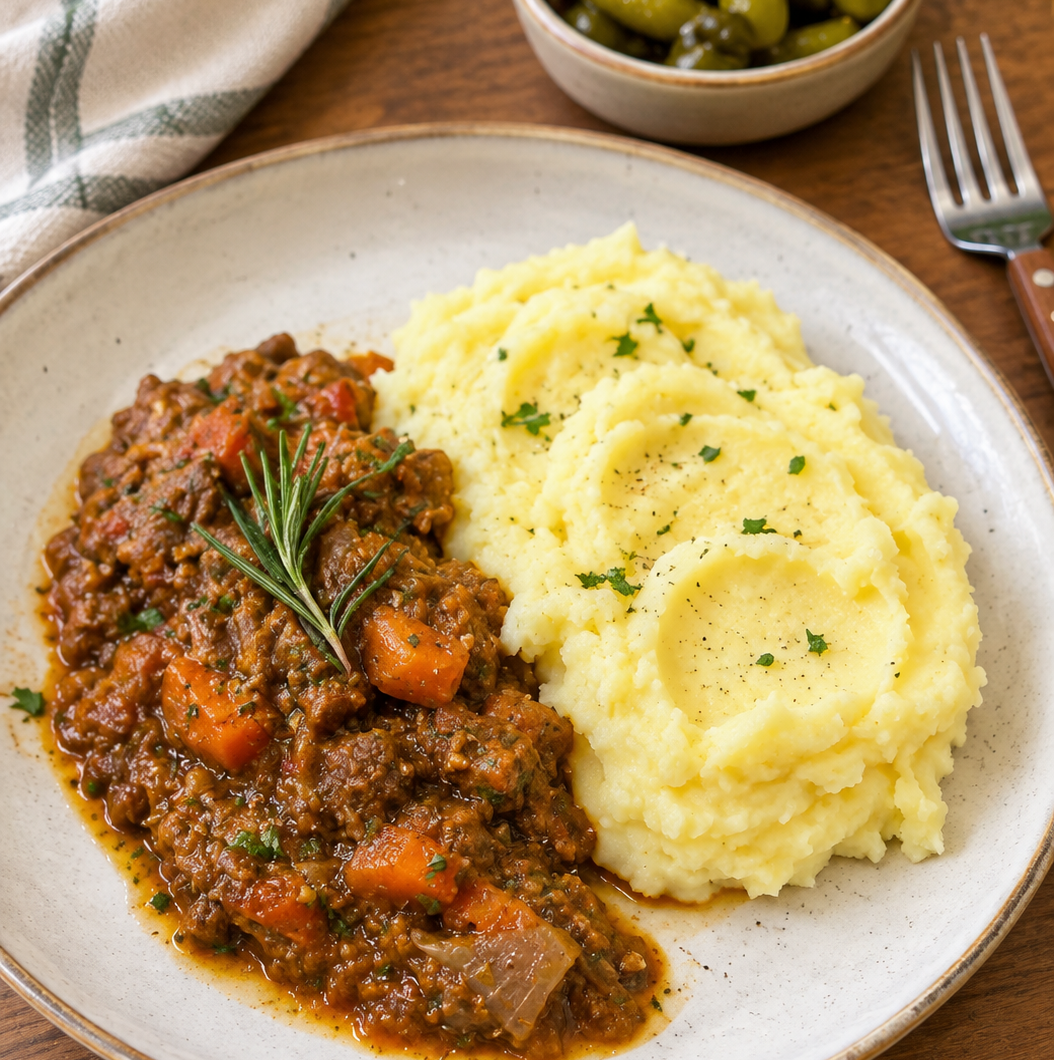 Healthy Beef Stew with Creamy Mashed Potatoes