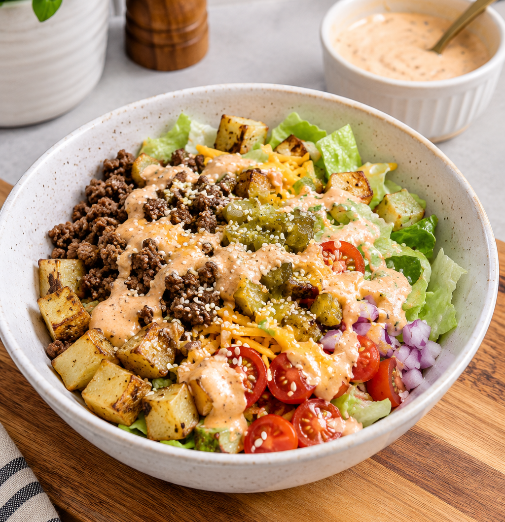 High Protien Big Mac Cheeseburger Salad Bowls