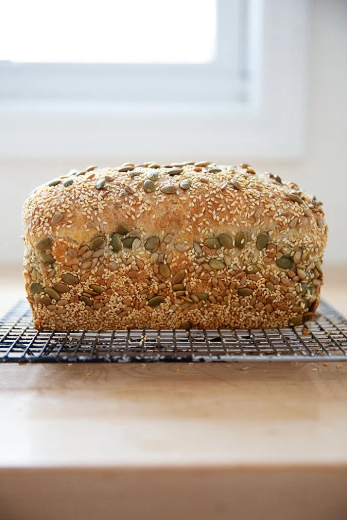 Healthy No Kneed Three-Seed Bread