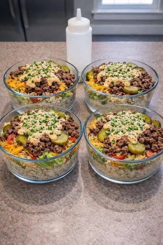High Protien Big Mac Cheeseburger Salad Bowls